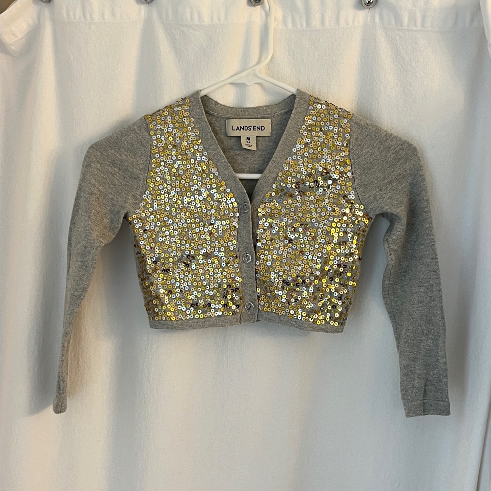 Girls size 5/6 Lands' End Gray Cardigan with Gold Sequins